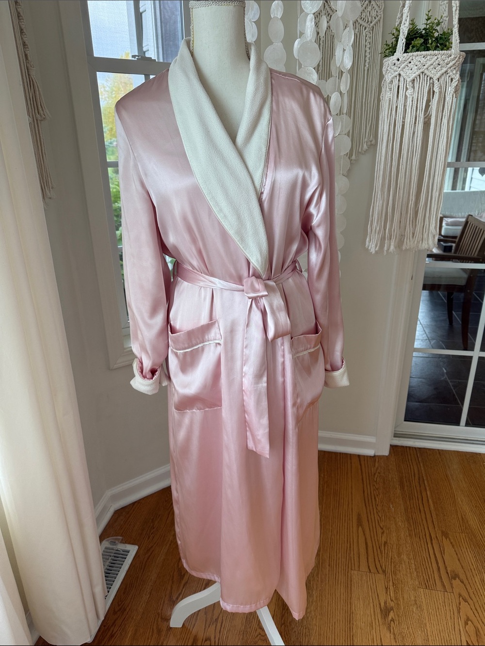 Pink Satin Terry Lined Shawl Collar Robe small medium